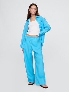 NWT GAP Women’s XL Tall Linen Blend Pants Blue Wide Leg $108  Turquoise Blue